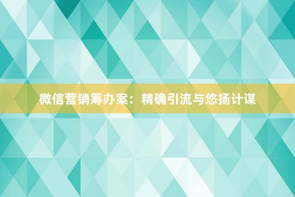 微信营销筹办案：精确引流与悠扬计谋
